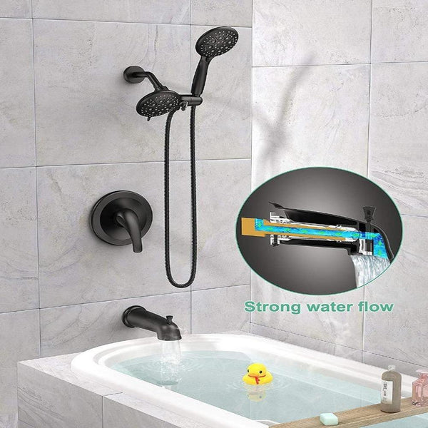 Matte Black Dual 2-in1 Shower System Combo With Tub Spout