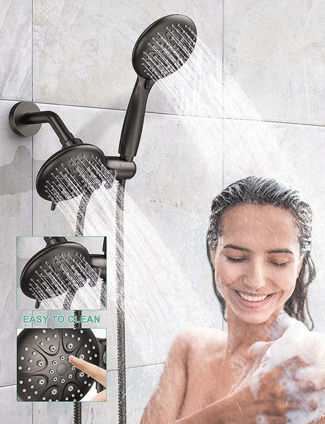 Oil-Rubbed Bronze Dual 2-in-1 Shower System Combo’s showerheads feature easy-to-clean nozzles.