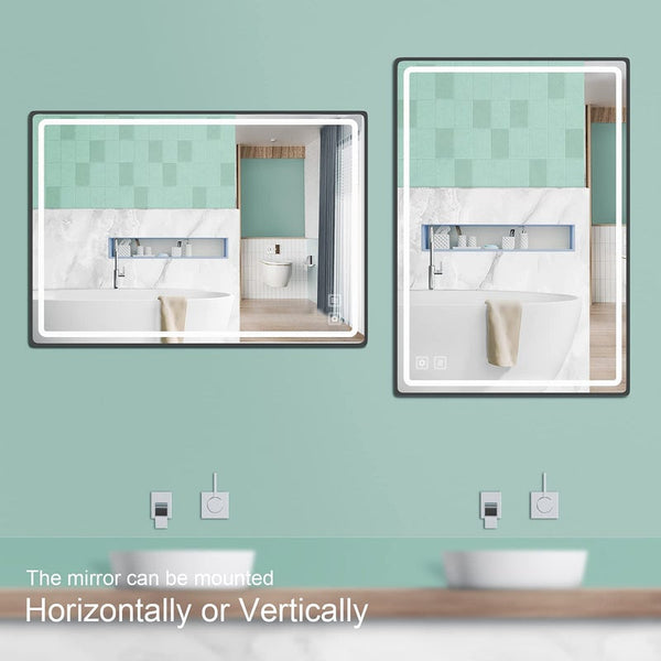 SR Sunrise LED Bathroom Vanity Mirrors on mint green bathroom wall