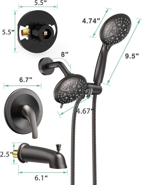 Oil-Rubbed Bronze Dual 2-in-1 Shower System Combo with Tub Spout from SR Sunrise