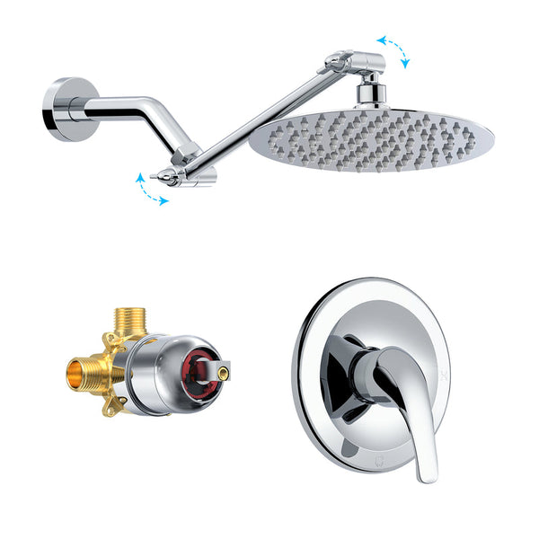 SR Sunrise Polished Chrome Shower Faucet Set with Rain Showerhead and Adjustable Extension Shower Arm