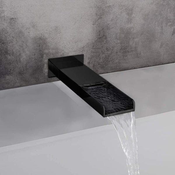 Sleek tub spout of the Matte Black Wall-Mounted Rainfall Shower System with Tub Spout