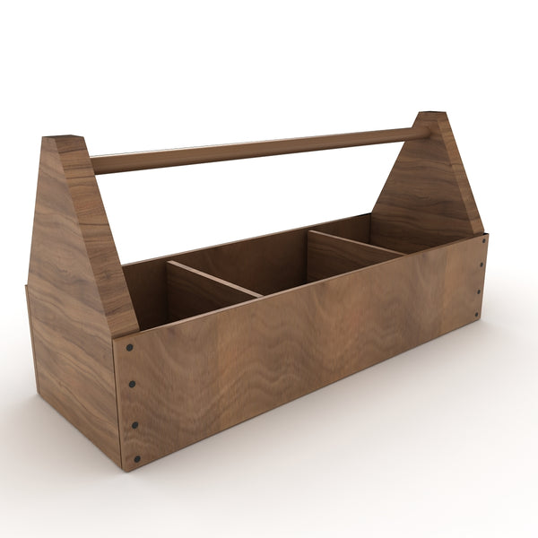 wooden tool box on a white surface