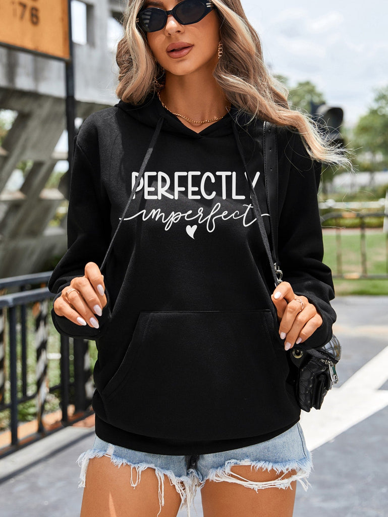 Heart & Slogan Graphic Thermal Lined Sweatshirt