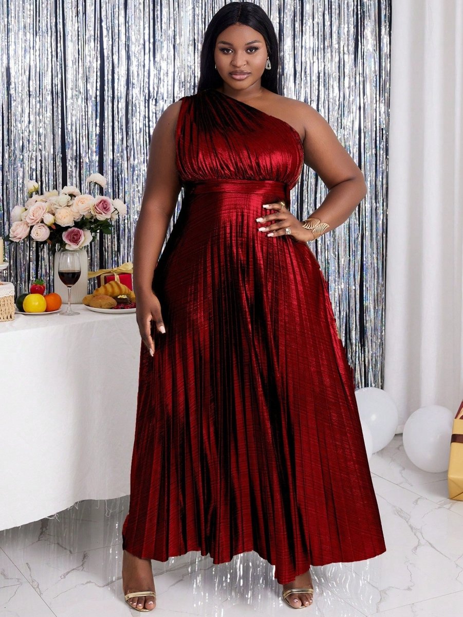 Plus Size One Shoulder Pleated Sexy Party Dress