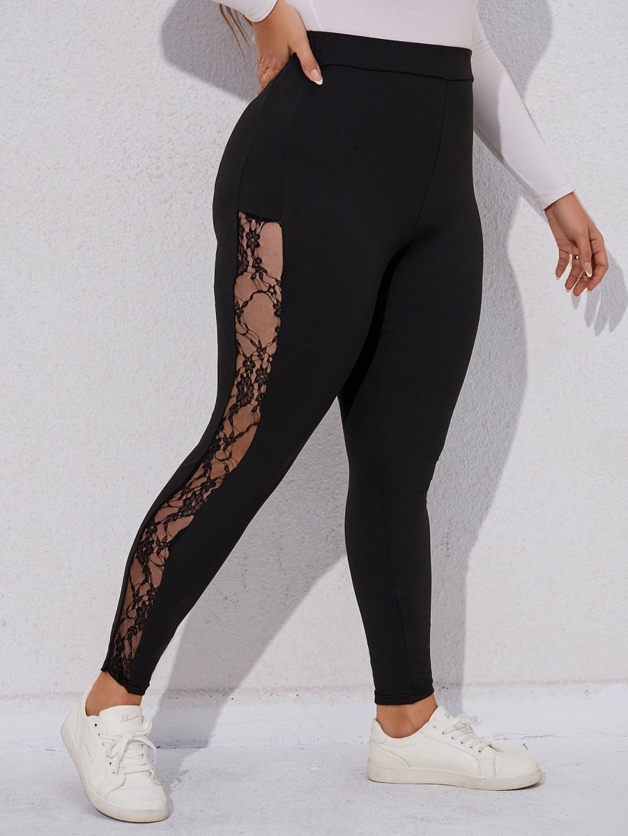 SHEIN Clasi Plus Contrast Lace Hem Leggings