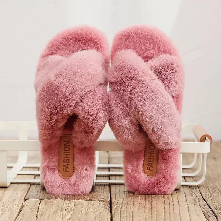 Criss Cross Fluffy Slippers – All In The Closet Boutique