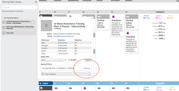 unapply training plan in trainingpeaks