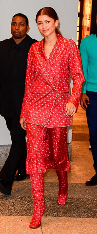 Zendaya in red suit or red pyjamas 