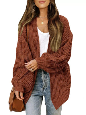 Oversized Chunky Knit Open Front Cardigan - Posh Novi
