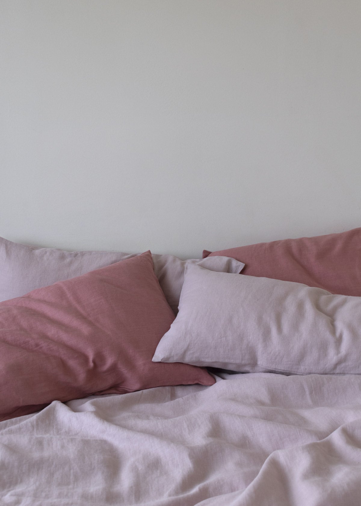 Linen bedding sheets summer shades sky blue summer blush pink sunset