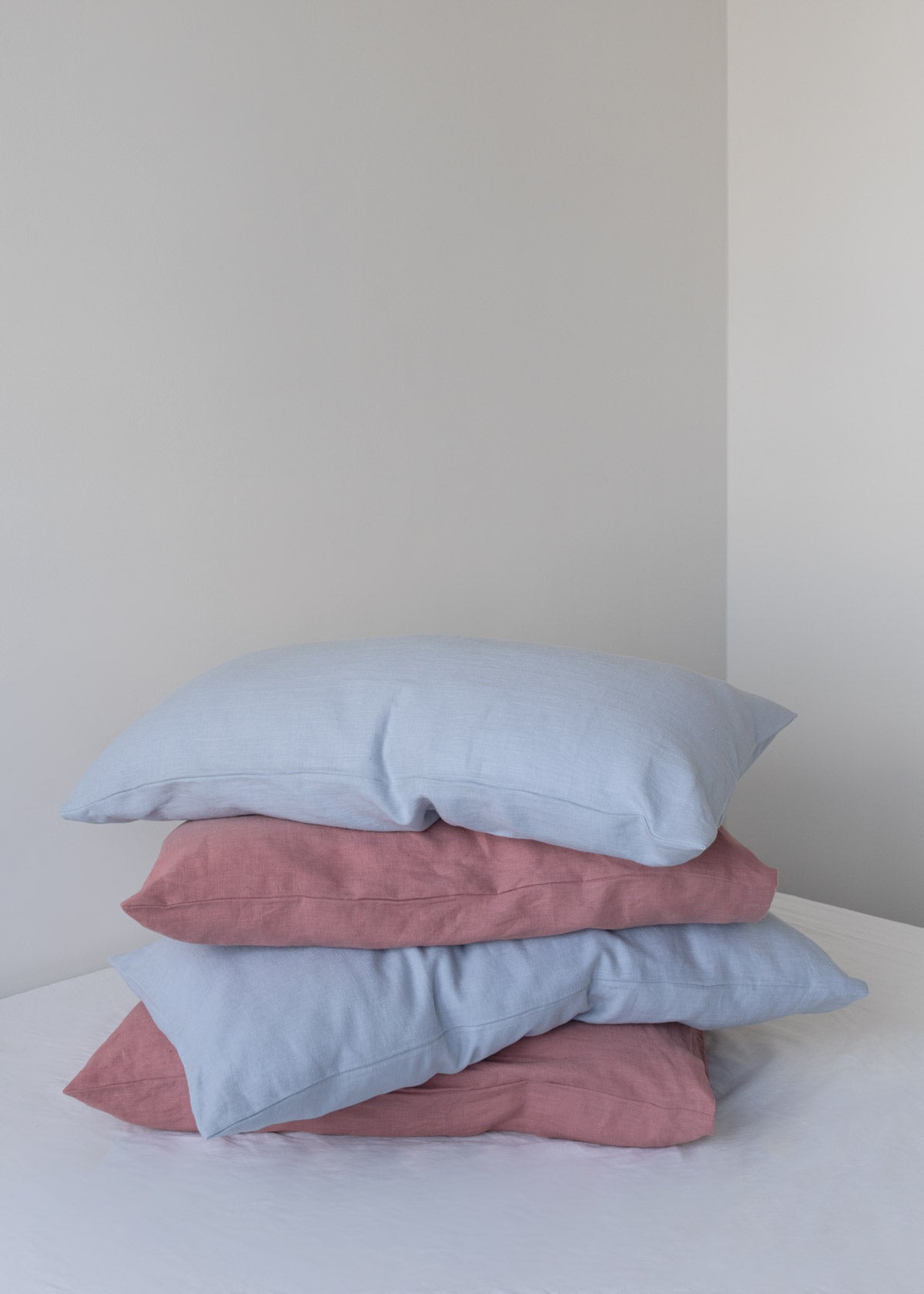 Linen bedding sheets summer shades sky blue summer blush pink sunset