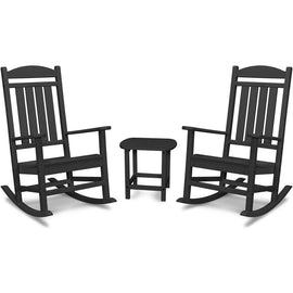 Hanover All-Weather Pineapple Cay Porch Rocker 2 Set Porch Rockers and Side Table-Black - Kozy Korner Fire Pits