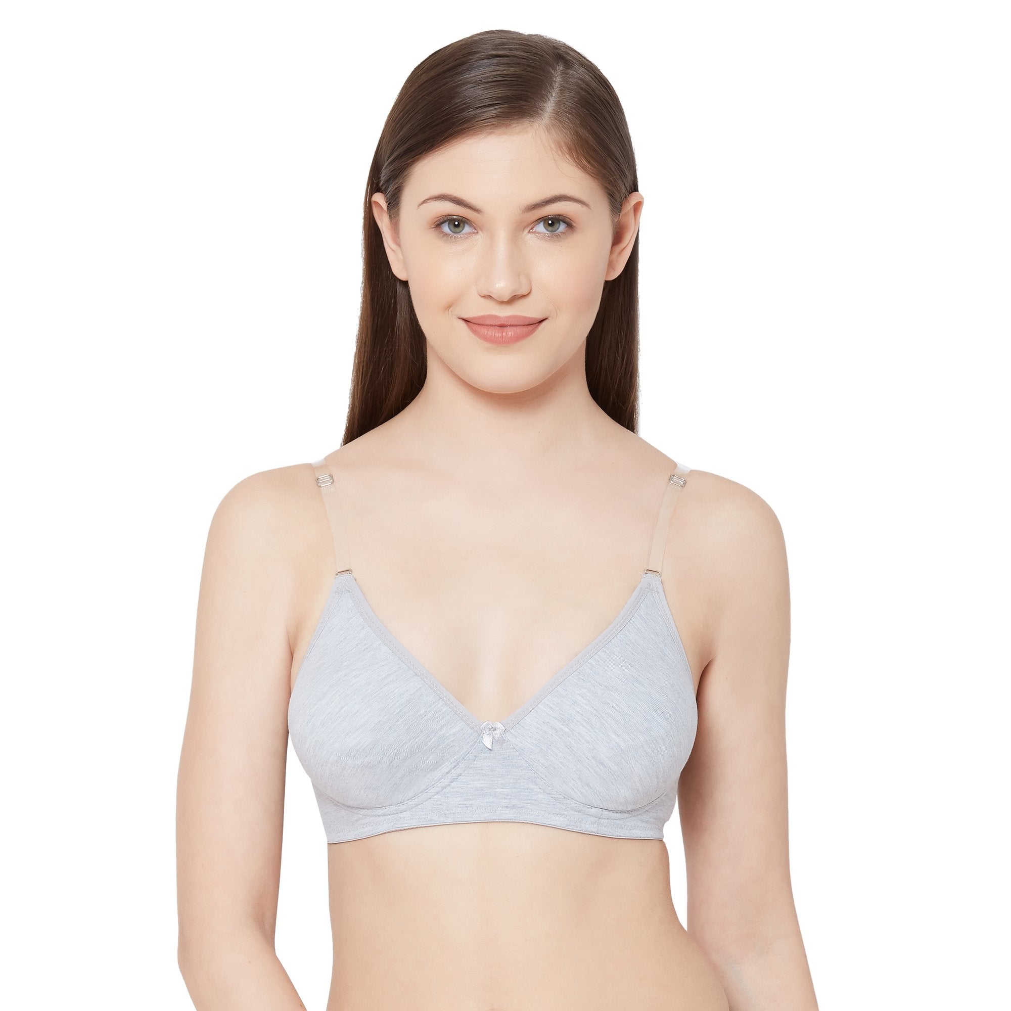 92% Cotton Light Grey Melange Seamless Wirefree Non-Padded Bra