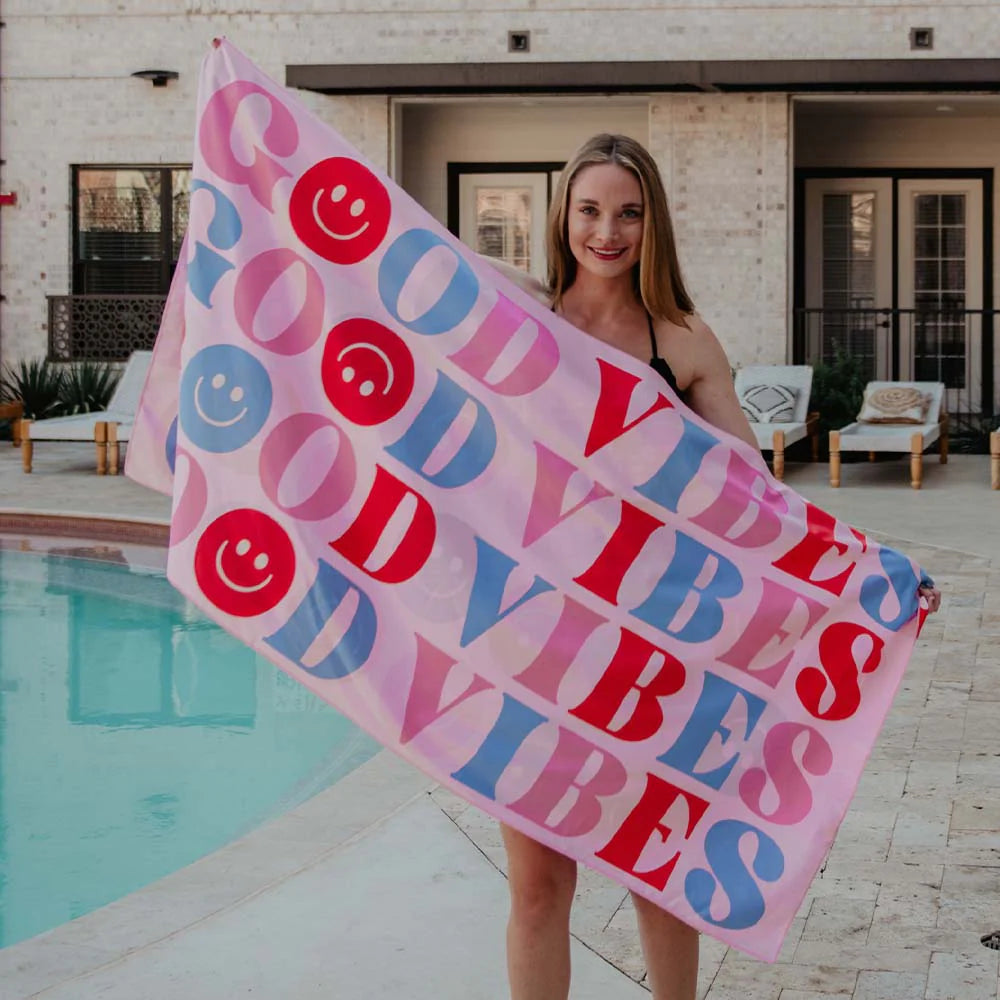 Quick Dry Beach Towel, Happy Good Vibes