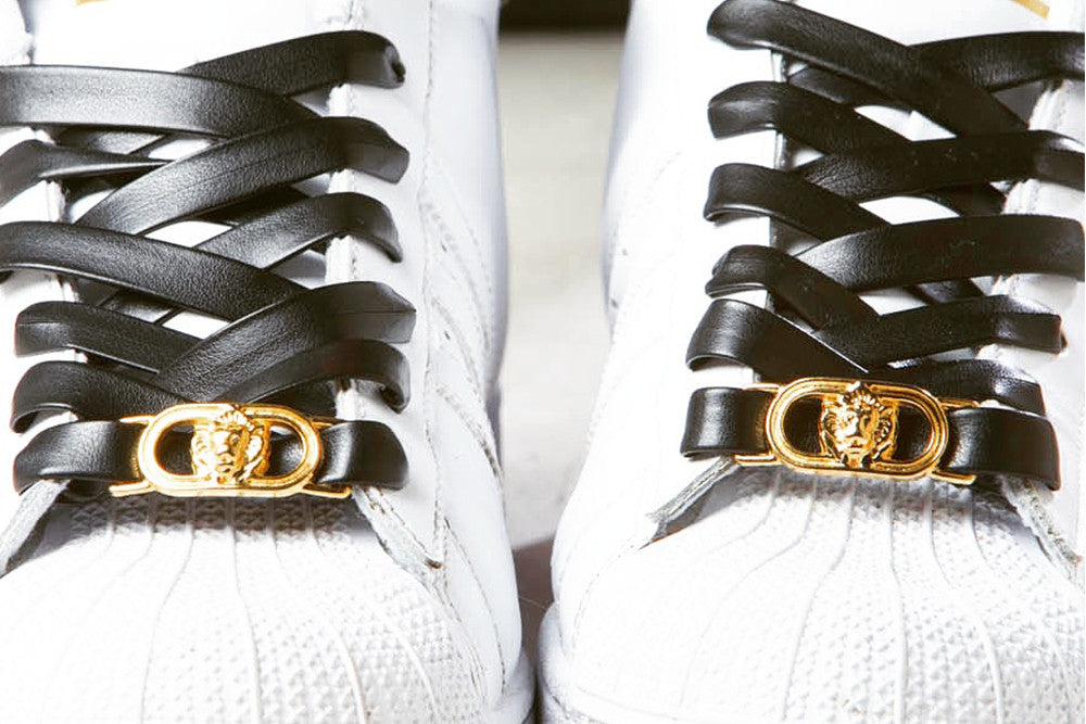 Black Leather Laces with Gold Lion Lace 