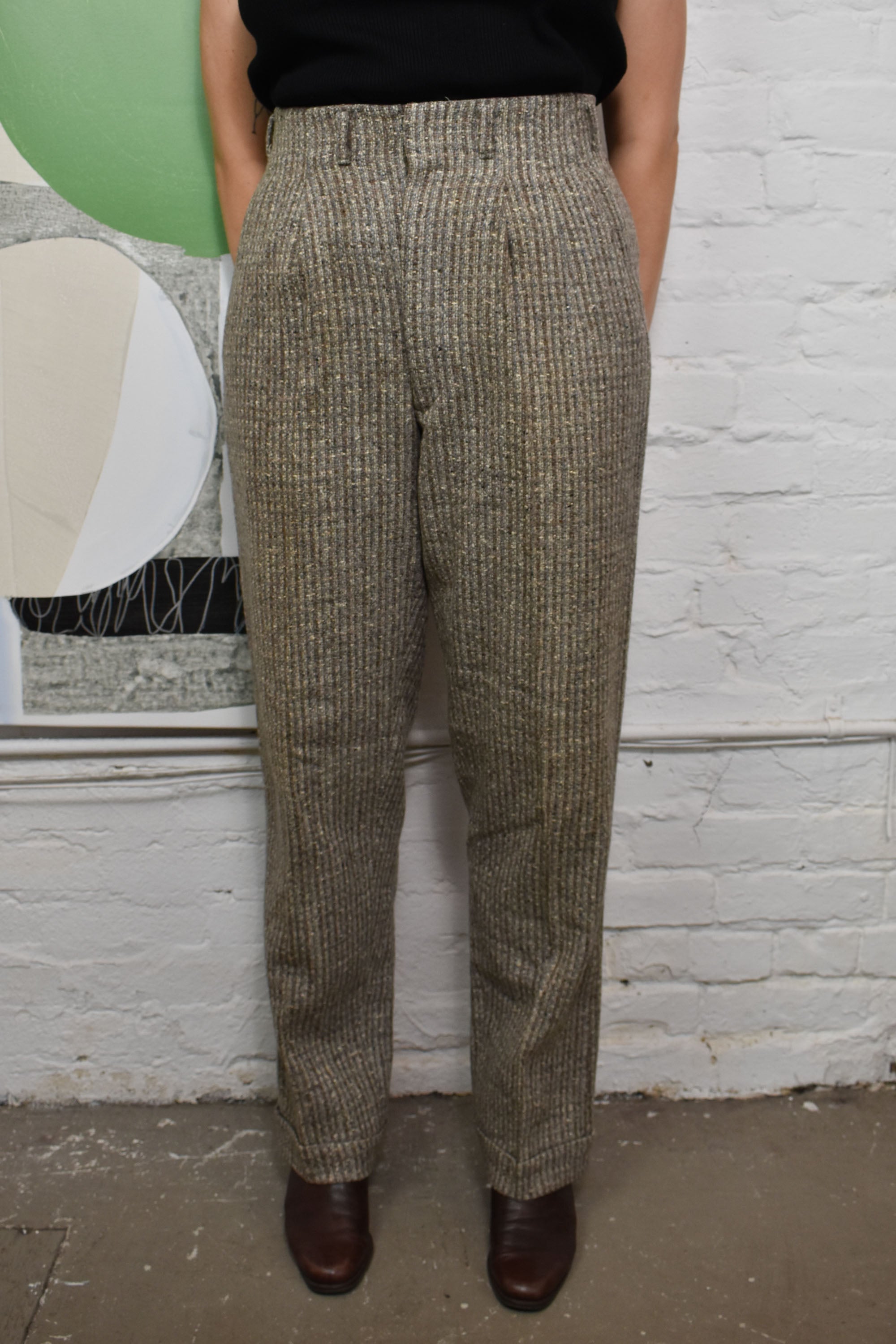Edison Harris Tweed Trousers  Brown Check  Thomas Farthing London