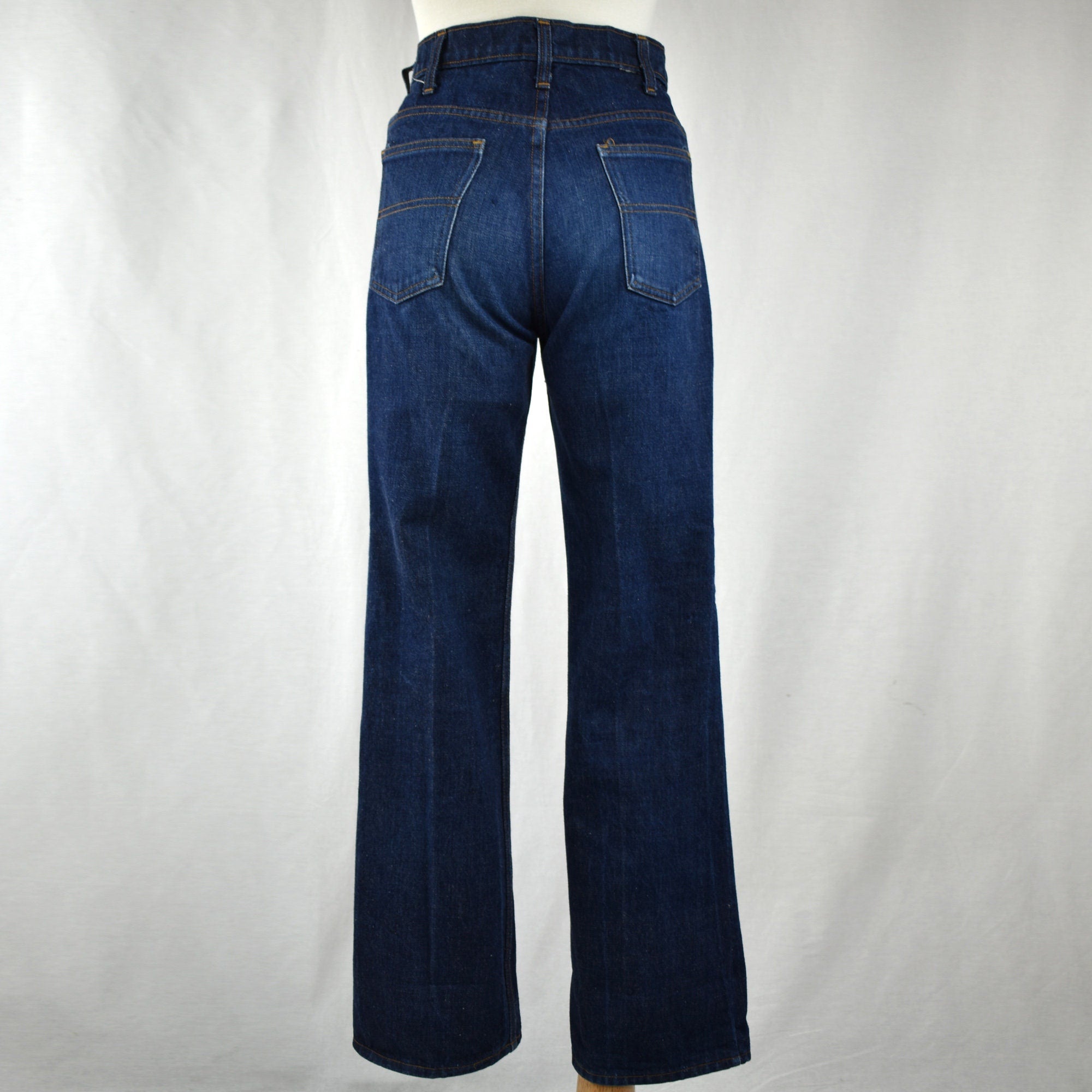 Vintage 1970s Montgomery Ward Bell Bottom Jeans Indigo Blue Denim Scovill  Zipper