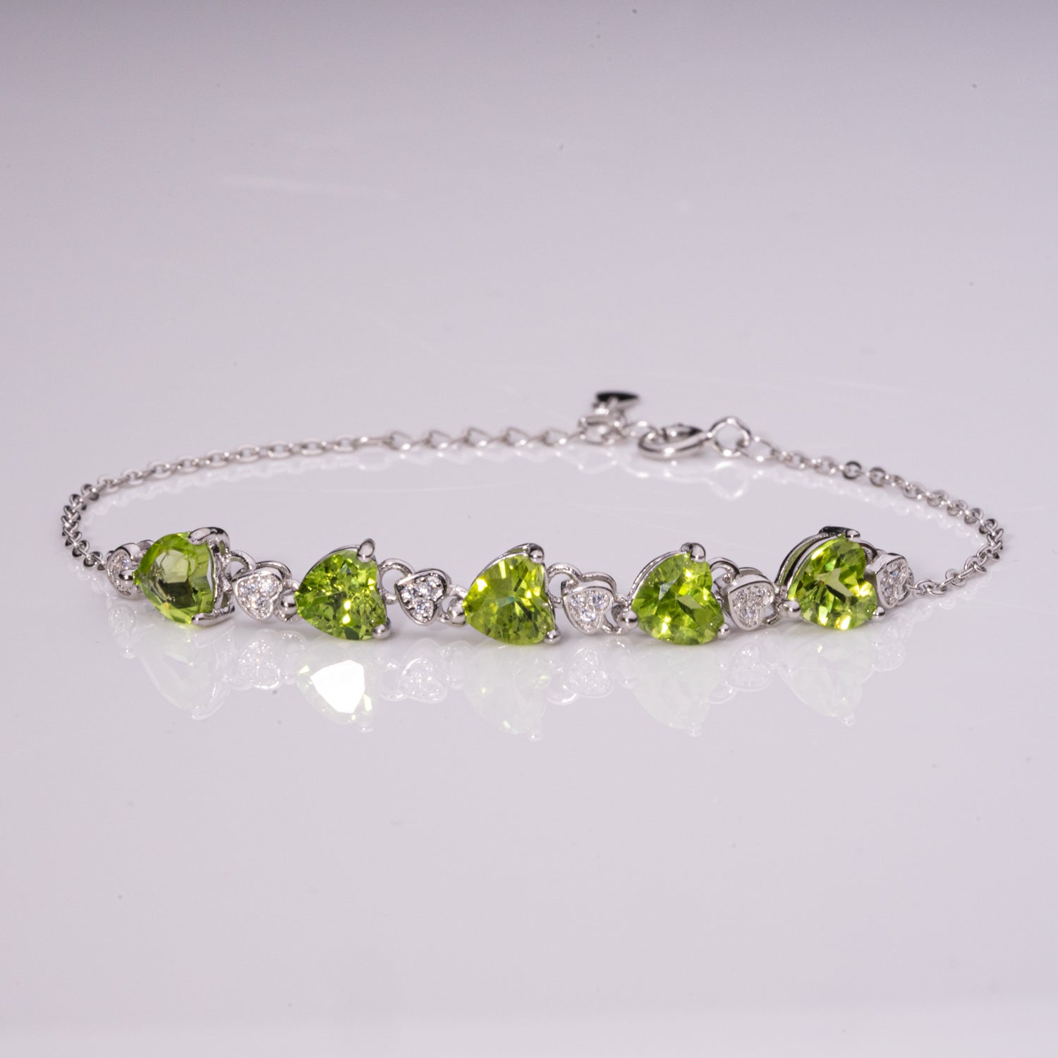 Peridot with Cubic Zirconia Sterling Silver Bracelet (7.5 Inch)