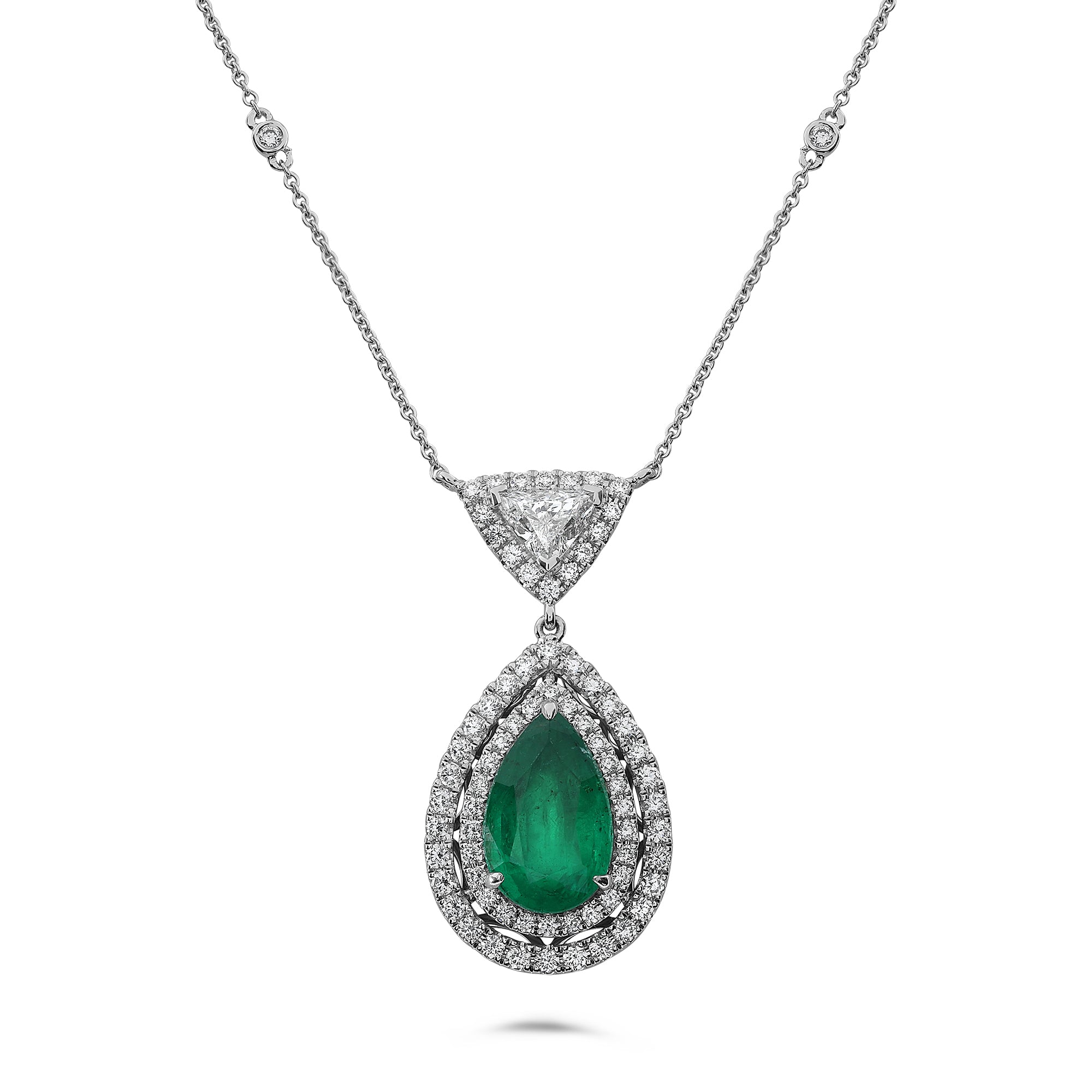 18k White Gold Emerald Necklace (MN633-11)