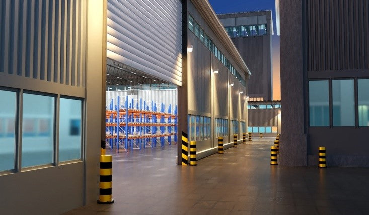 Warehouse with piles of supplies inside