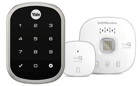 yale liftmaster smart keypad lock isolated on white background