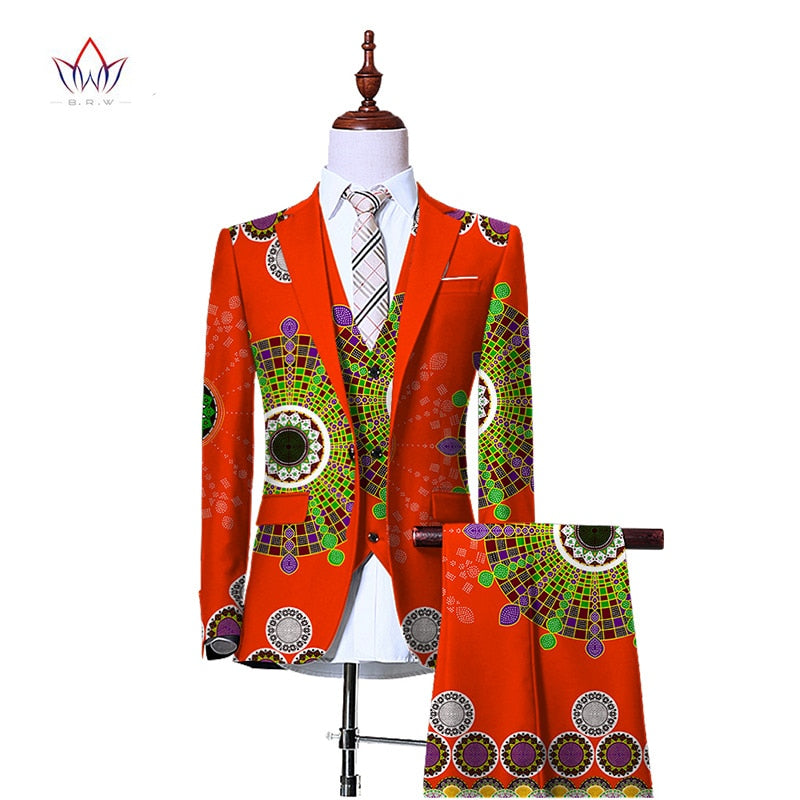 (Jachetă+Vest+Pantaloni)Blazere pentru bărbați 3 piese Slim Fit Cowboy Nuntă Costum bărbați Retro Gentleman Îmbrăcăminte africană pentru bărbați