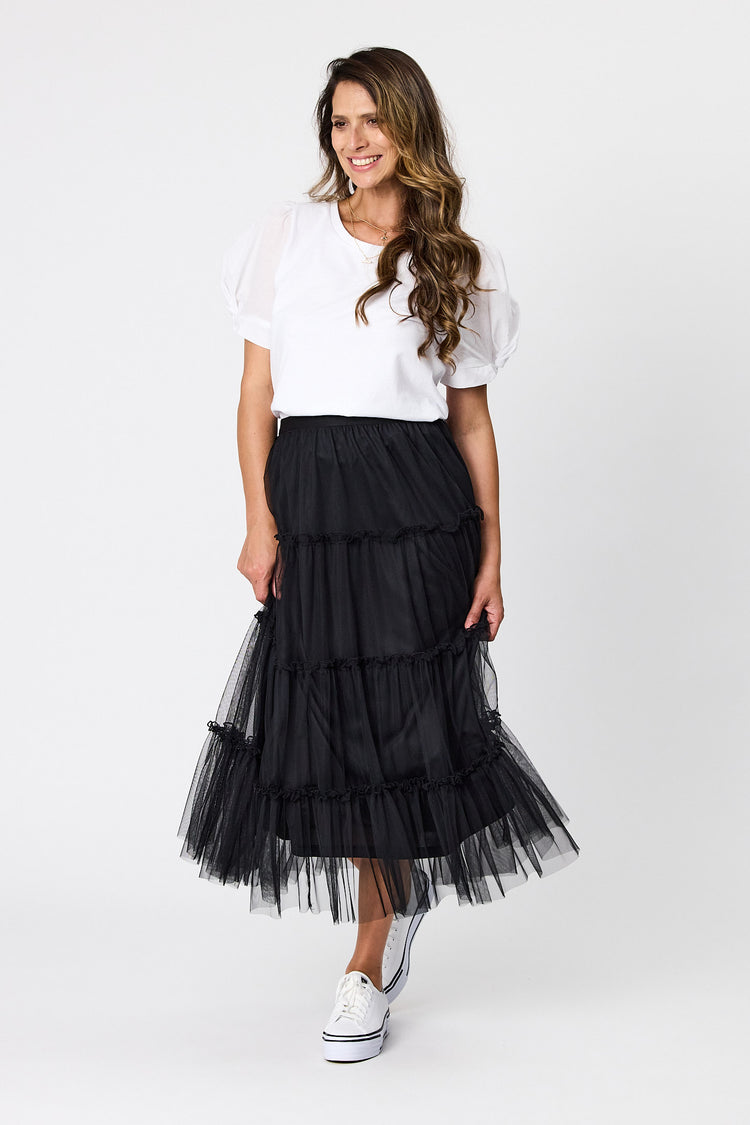 Gloss by Shine On Tait Mesh Tiered Midi Skirt | Shine On NZ