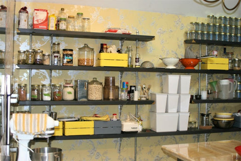 A set of shelves made from reclaimed lumber