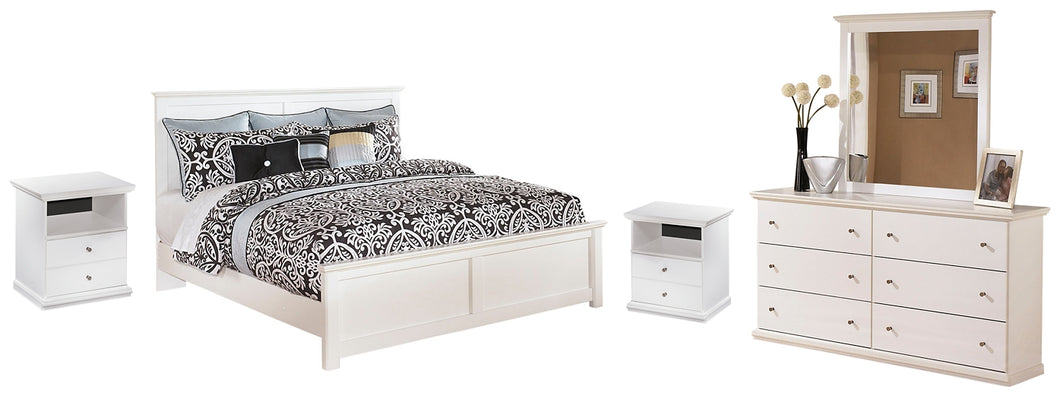 Bostwick Shoals King Panel Bed with Mirrored Dresser and 2 Nightstands