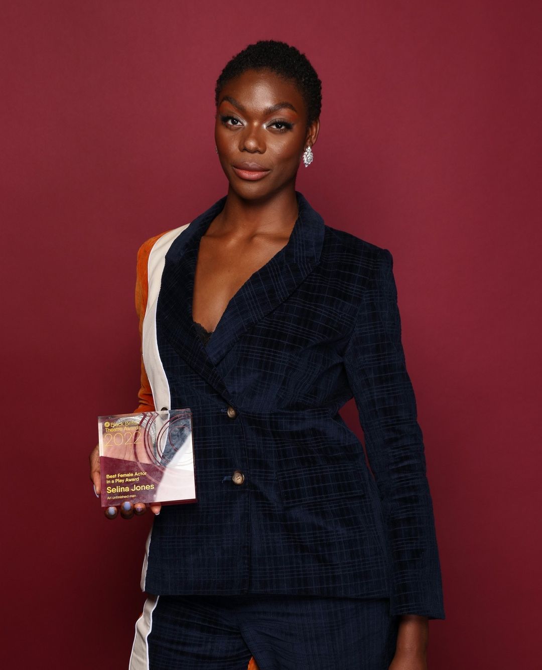 Selina Jones in the Tosin blazer and trousers at the Black British Theatre Awards.