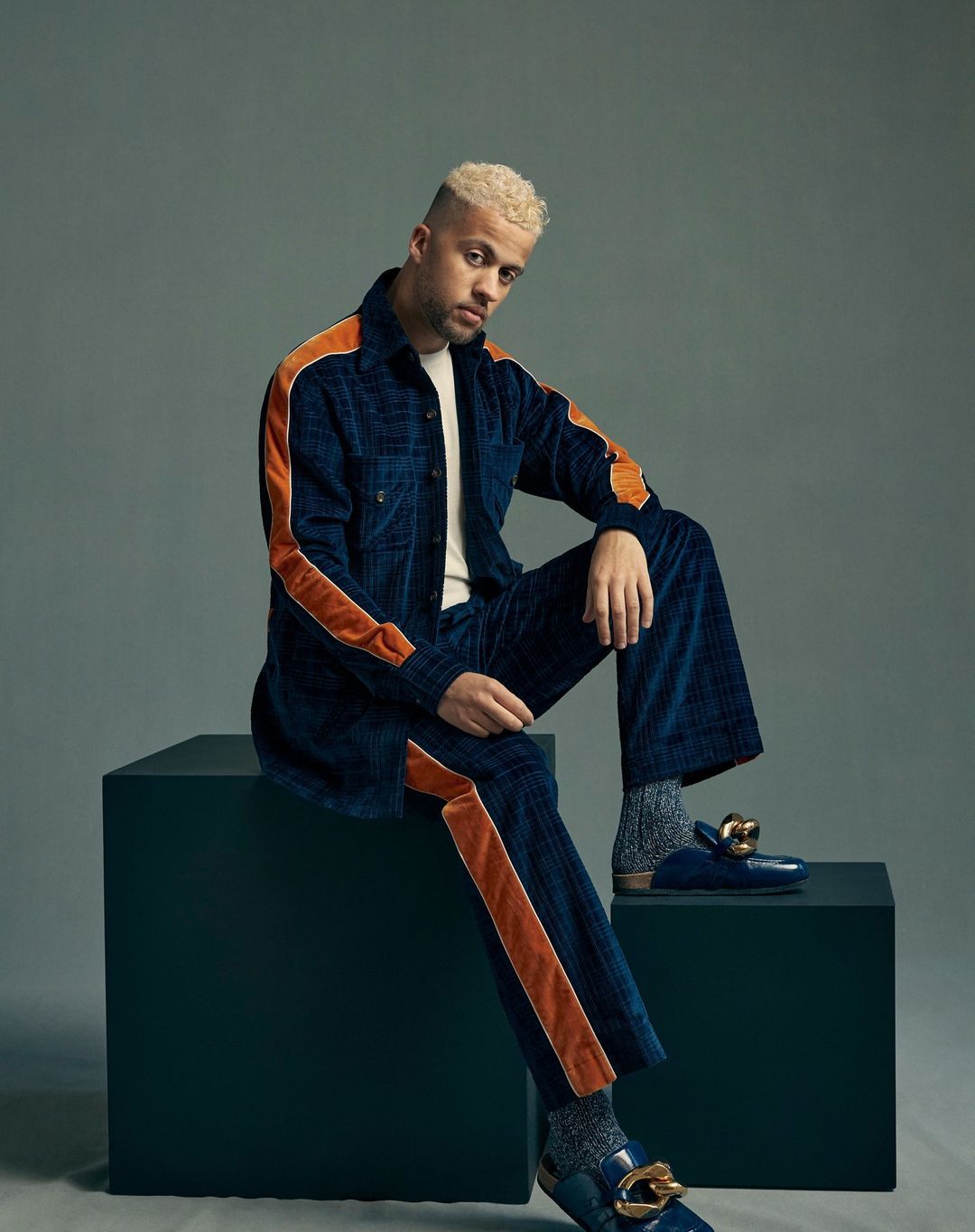Jamal Green in the Bnaebi corduroy jacket and trousers for the 2022 BAFTA's.