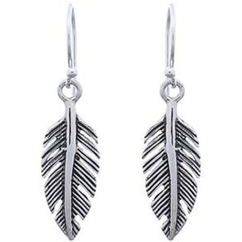 FRENELLE Jewellery  Silver Drop Earrings Feather Design NZ