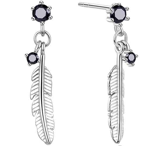 FRENELLE Jewellery  Silver Drop Earrings Feather Design NZ