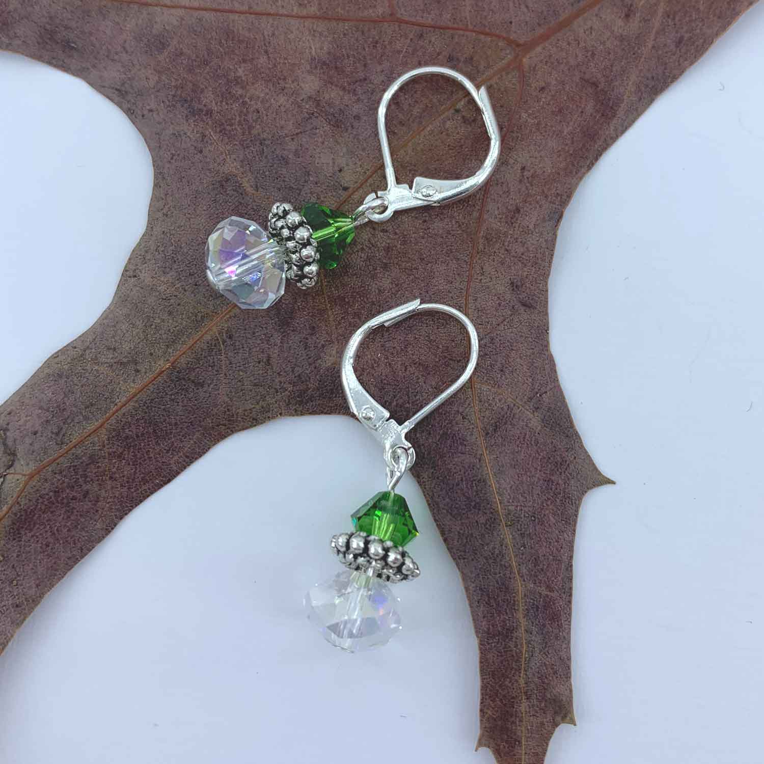 Silver drop earrings with crystals "Valencia" (Green)
