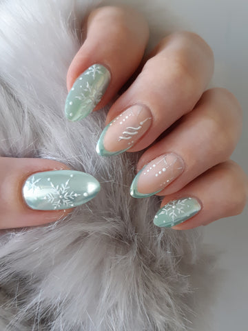Christmas nails mirror effect snowflakes nail art blue lagoon gel nail polish