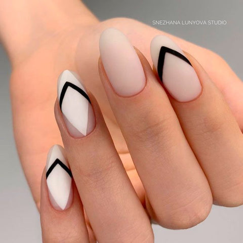 monochrome nails black geometric lines and white nails minimalist nail designs
