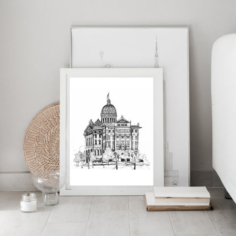 Hand Drawing of Greensburg Courthouse in black and white