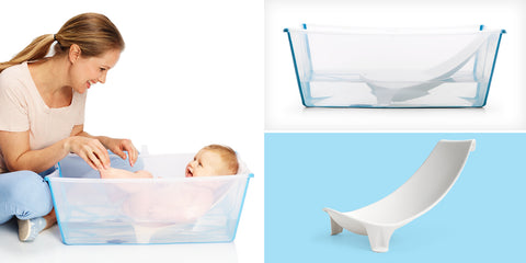  Stokke Flexi - Paquete de baño, color blanco, bañera plegable  para bebés + soporte para recién nacidos, duradero y fácil de almacenar,  cómodo de usar en casa o de viaje, lo
