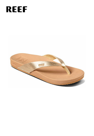 REEF Cushion Court Synthetic Tan/Champagne Open Toe Flip Flop Sandals Size 5