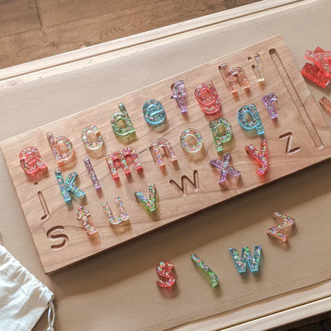 Rainbow Resin Letters and Wooden Tracing Board