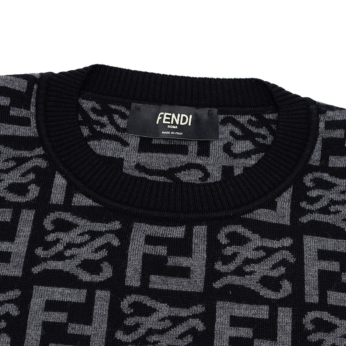 FENDI フェンディ ズッカ総柄 クルーネック長袖ニットセーター グレー