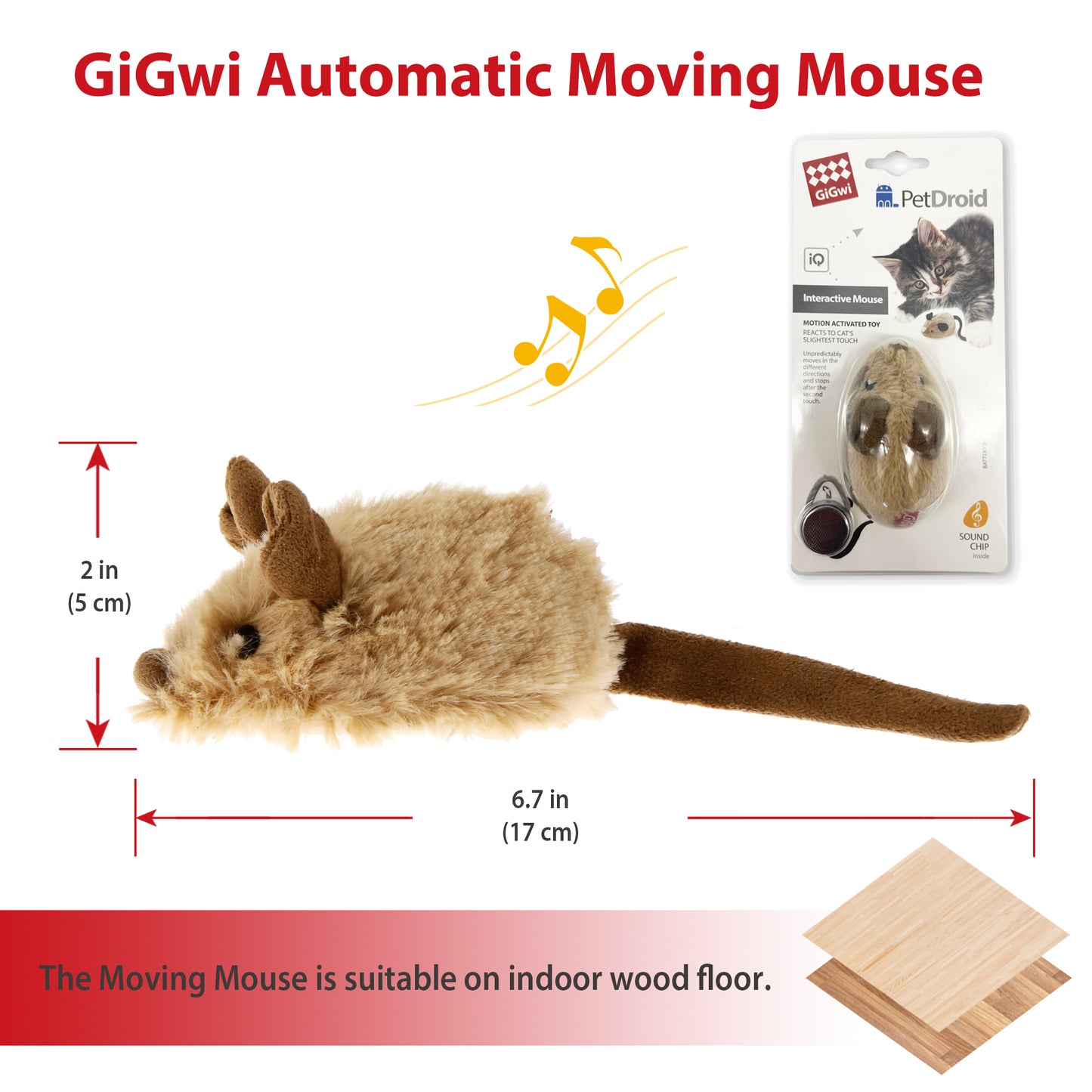 GiGwi Smart Moving Squeaky Mouse (Brown Ear)