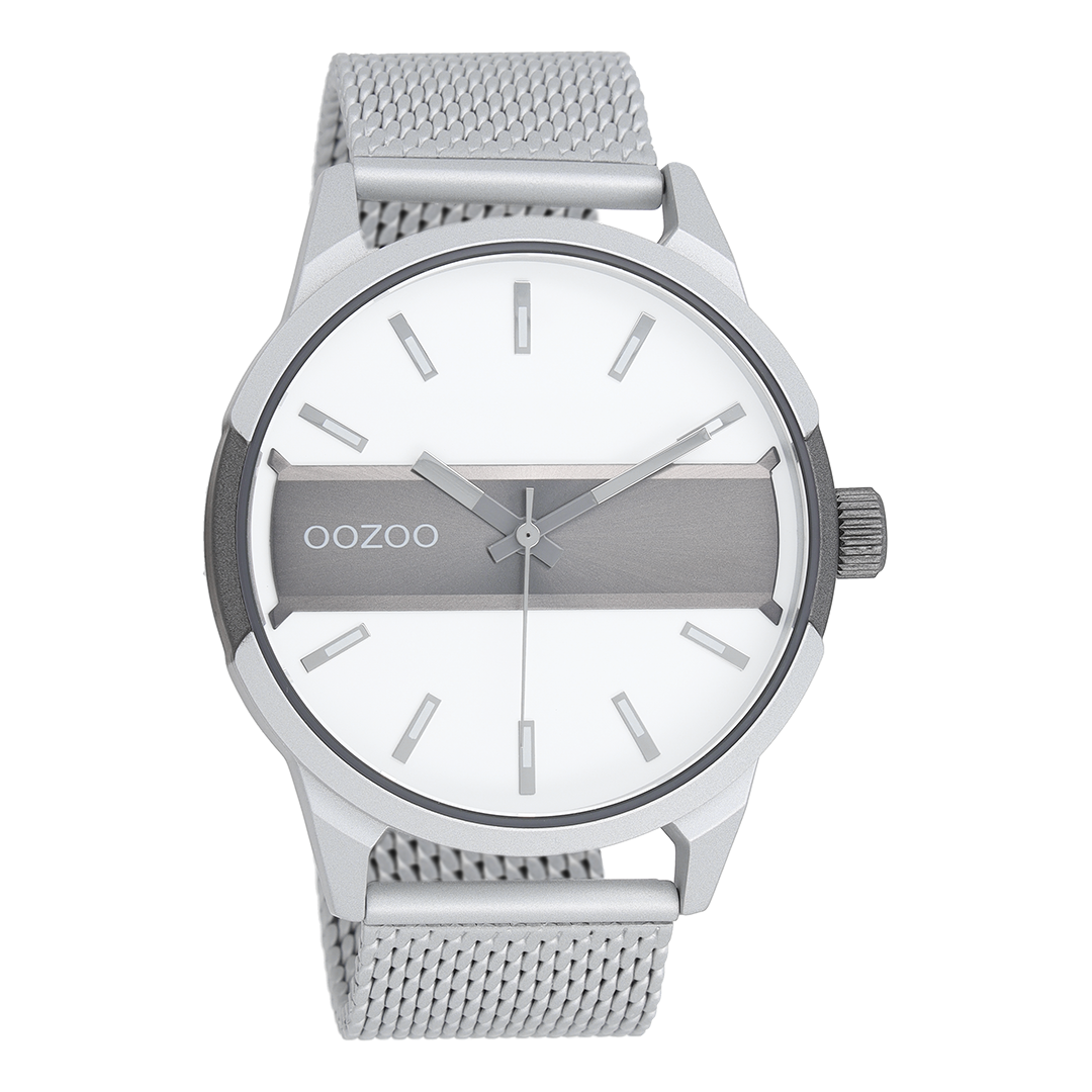 Productief Ritmisch nicotine Zilverkleurig/titanium OOZOO horloge met zilverkleurige metalen mesh  armband - C11105