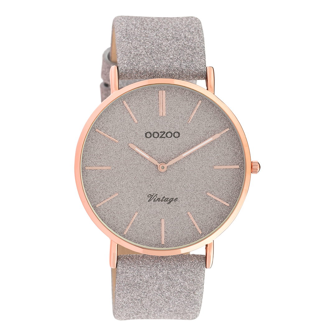 Rose watch with taupe leather strap– OOZOO Timepieces