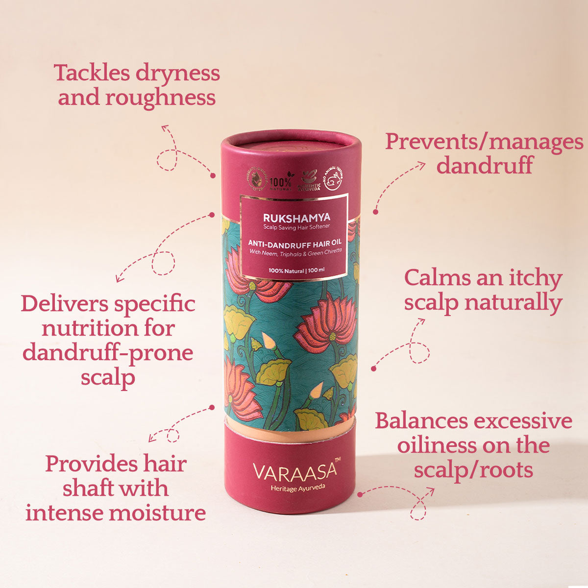 Manages dandruff, Calms an itchy scalp naturally, Balances oiliness on scalp, Delivers specific nutrition, Tackles dryness and roughness, Moisturises 