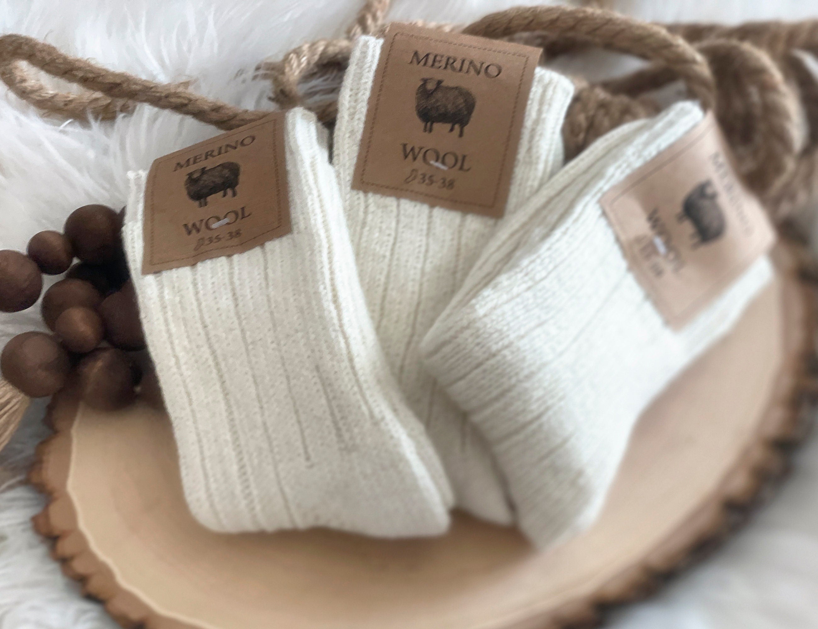 Follkee Women's Socks Merino Wool Thick and Cozy Ivory White Great Gif