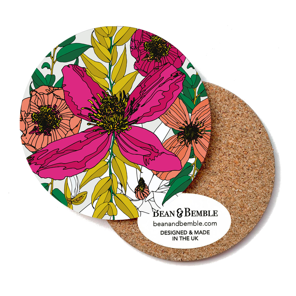 Vivid Garden Blooms Handmade Melamine Round Bright Floral Coasters