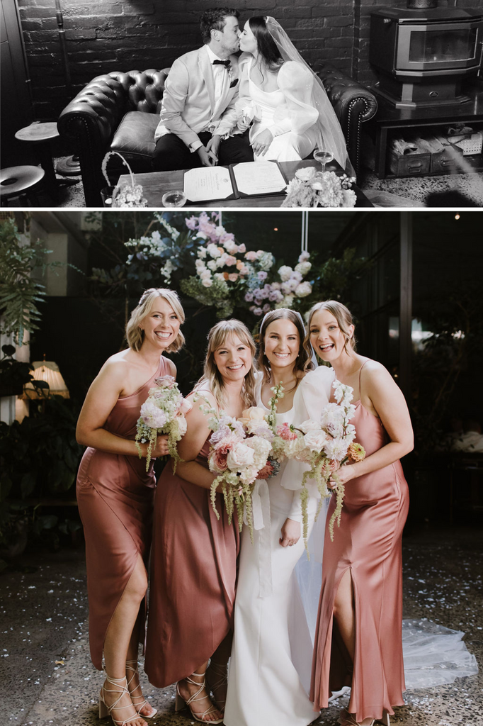 Bride with Groom and Bridesmaids