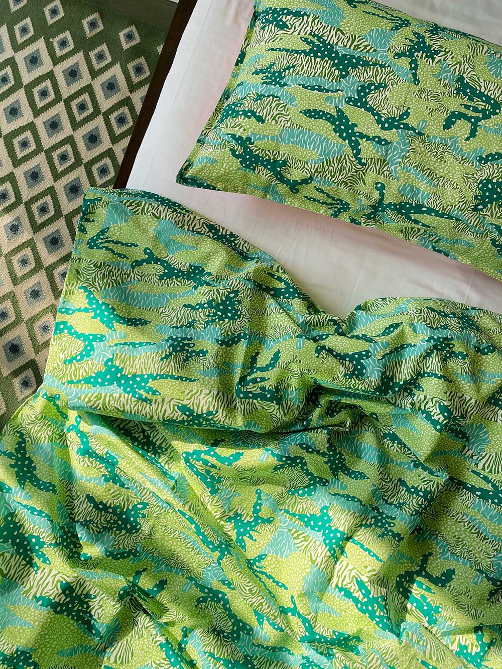 Green Cotton Linen Printed Duvet Cover for Comfort